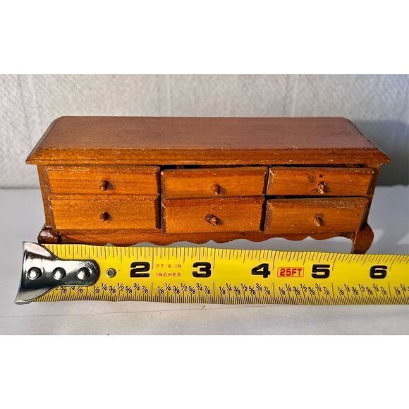 Vintage Dollhouse Miniature Mahogany Dresser With Six 6 Drawers - Picture 8 of 9